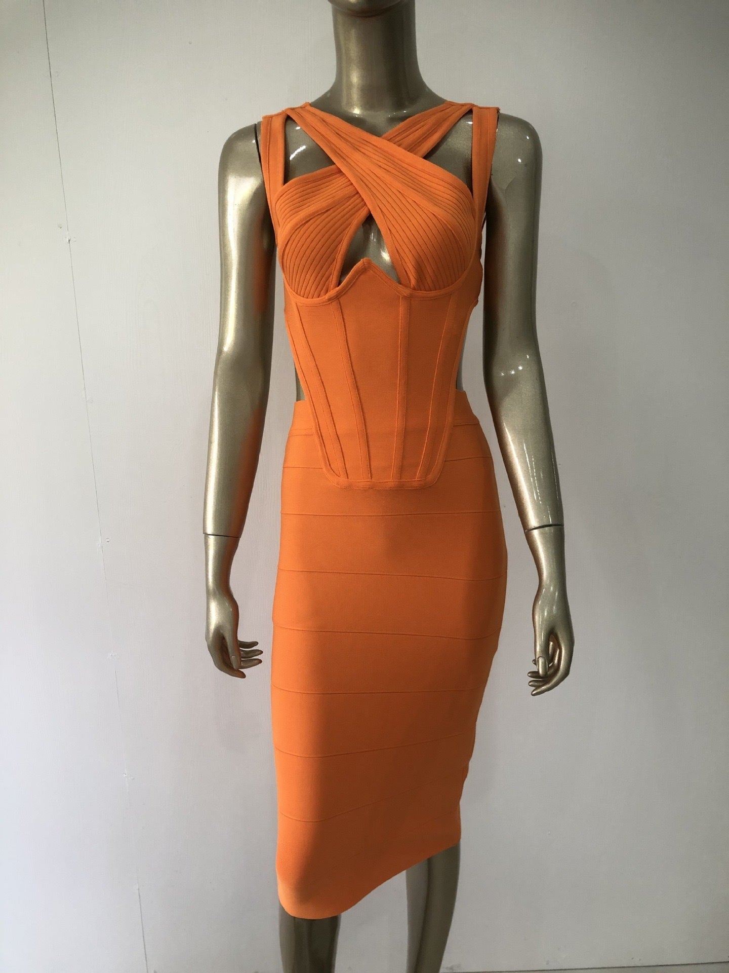 Female Bandage Hollow Out Cinched Waist Slim-fit Dress