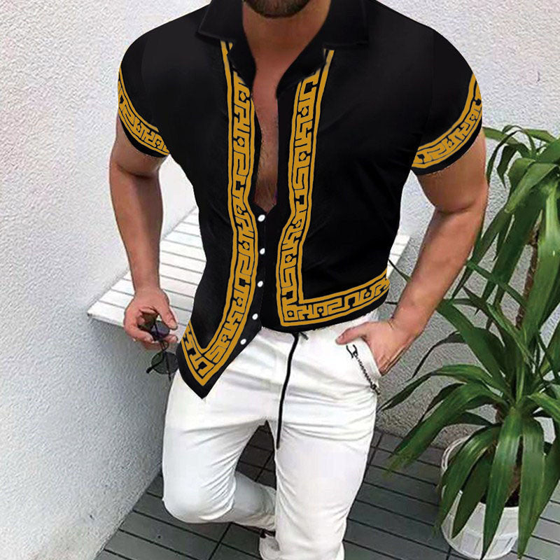 European And American Men's Casual Loose Beach Short-sleeved Shirt