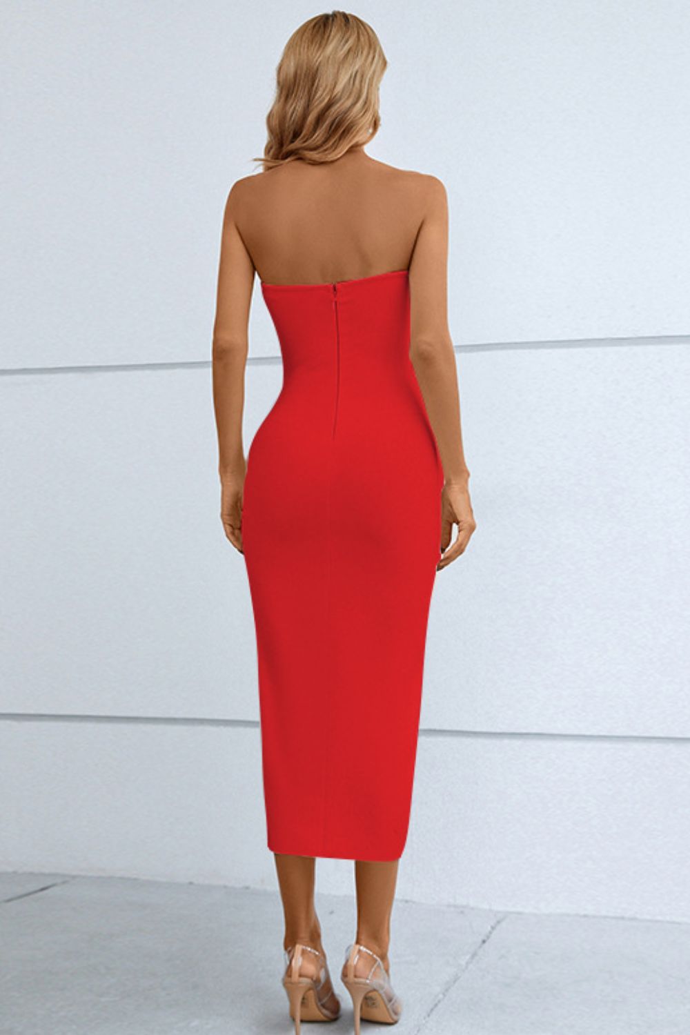 Cutout Strapless Drawstring Detail Split Bandage Dress-1