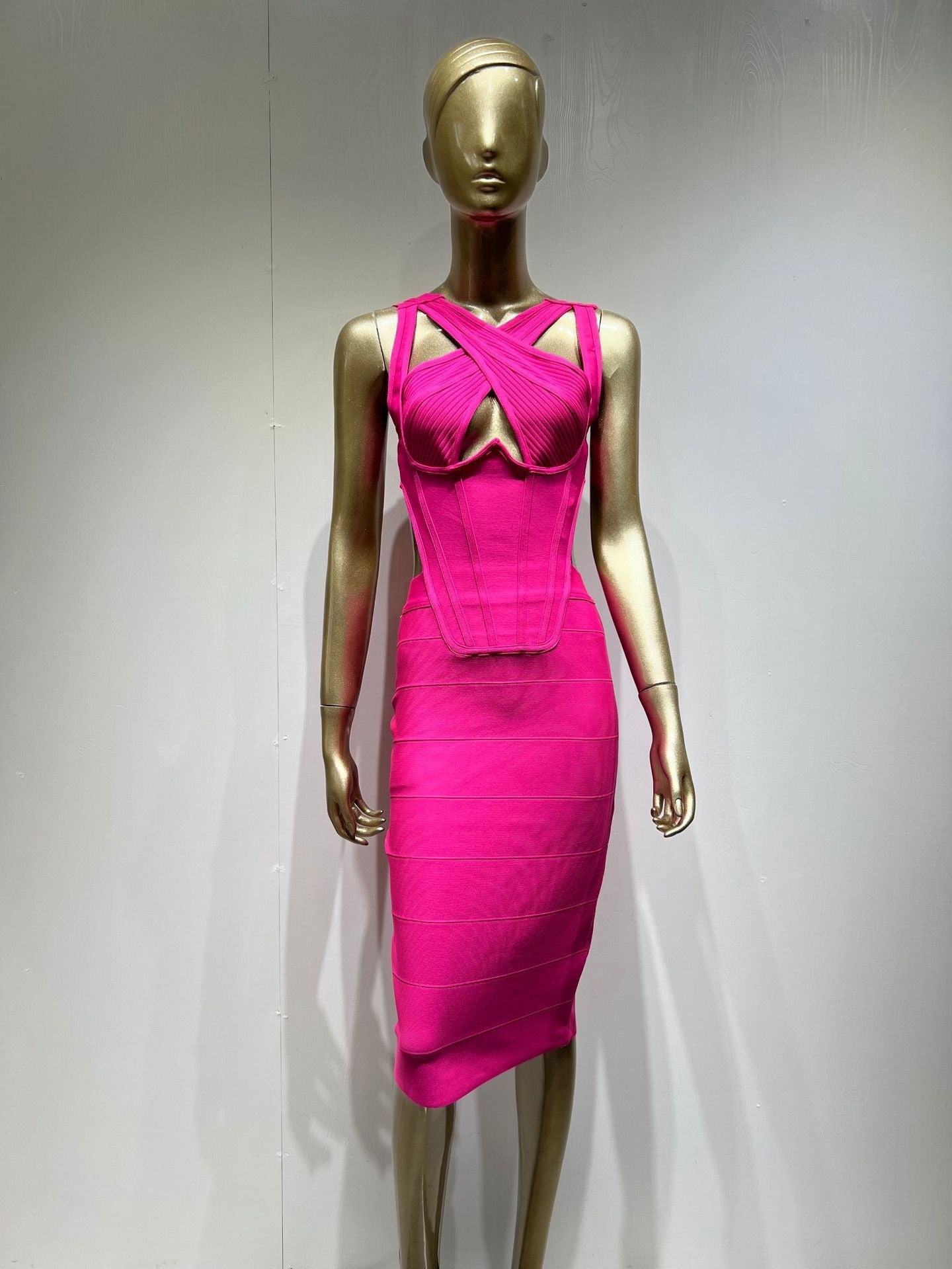 Female Bandage Hollow Out Cinched Waist Slim-fit Dress