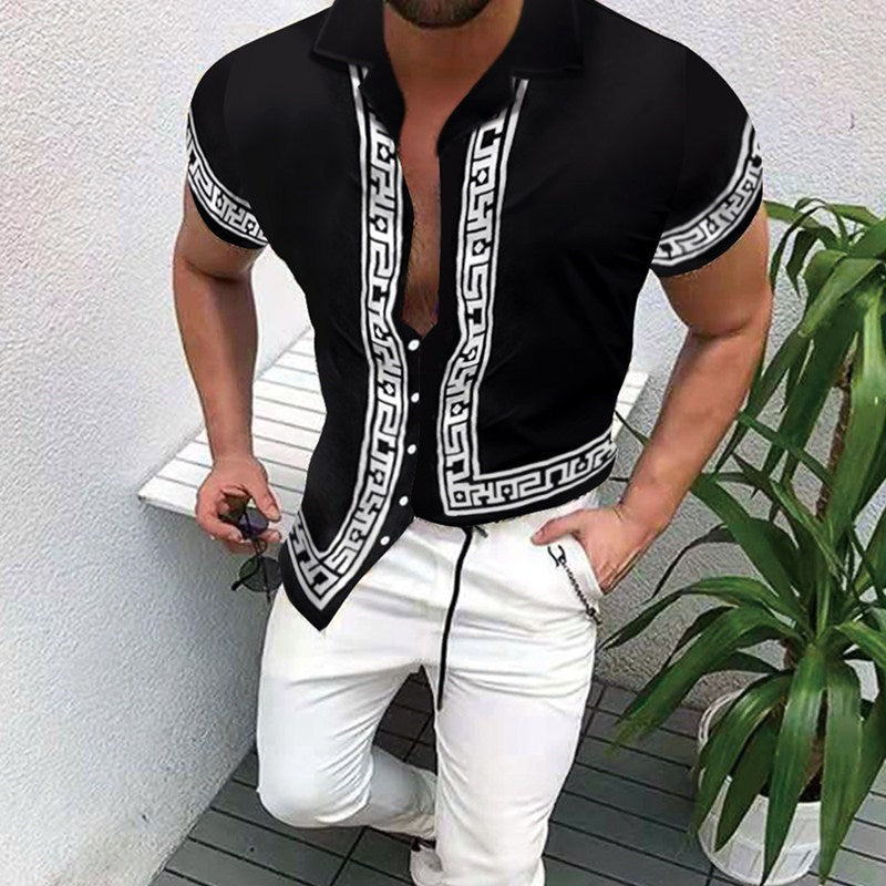 European And American Men's Casual Loose Beach Short-sleeved Shirt