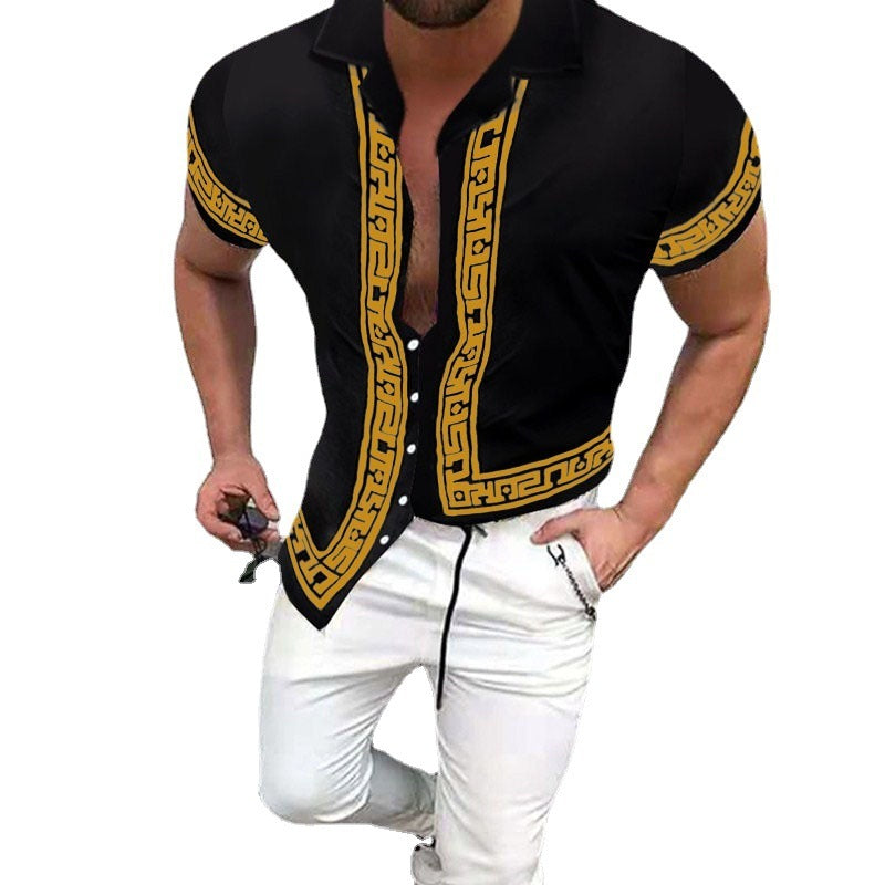European And American Men's Casual Loose Beach Short-sleeved Shirt