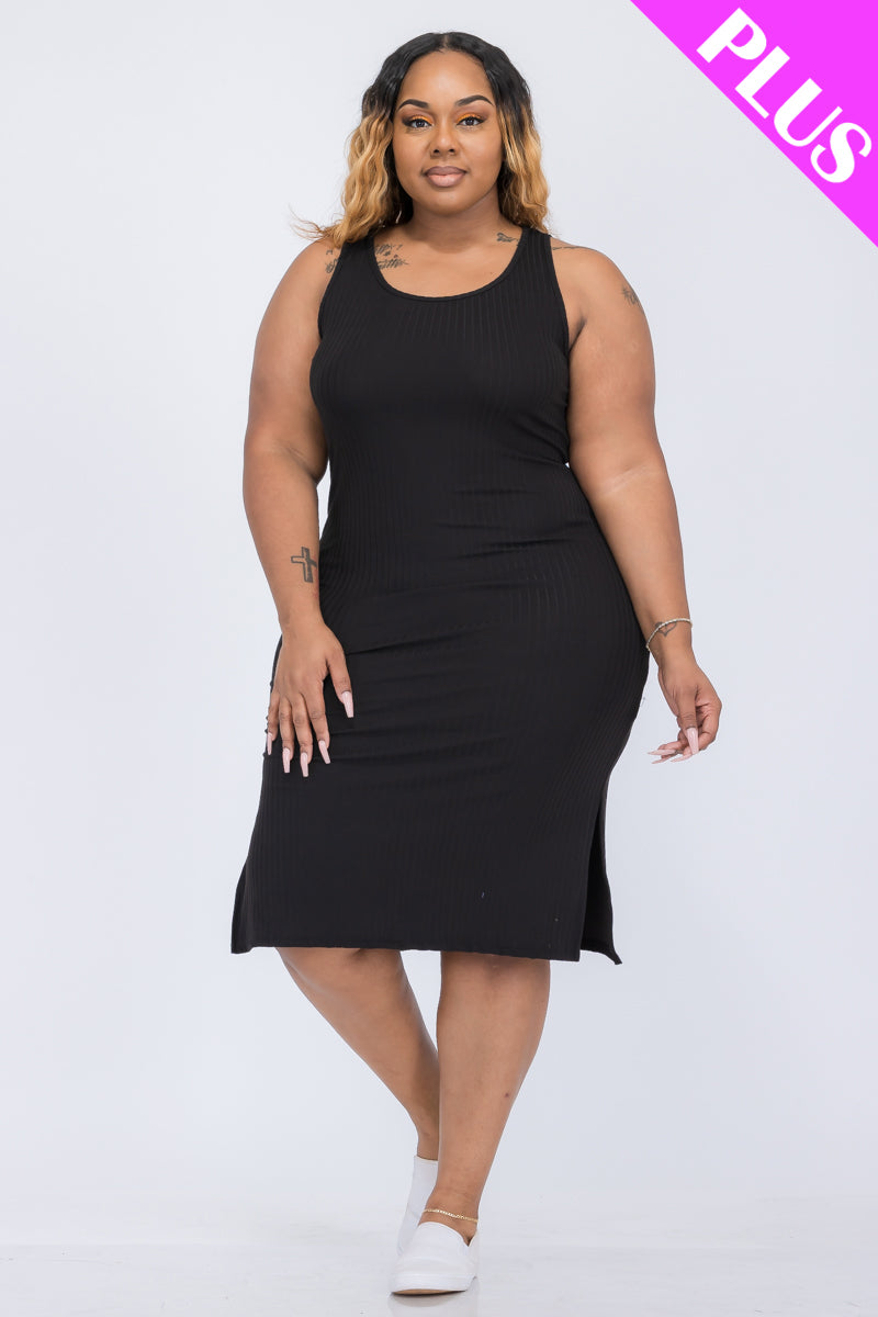 Plus Size Ribbed Side Slit Tank Dress (CAPELLA)-5