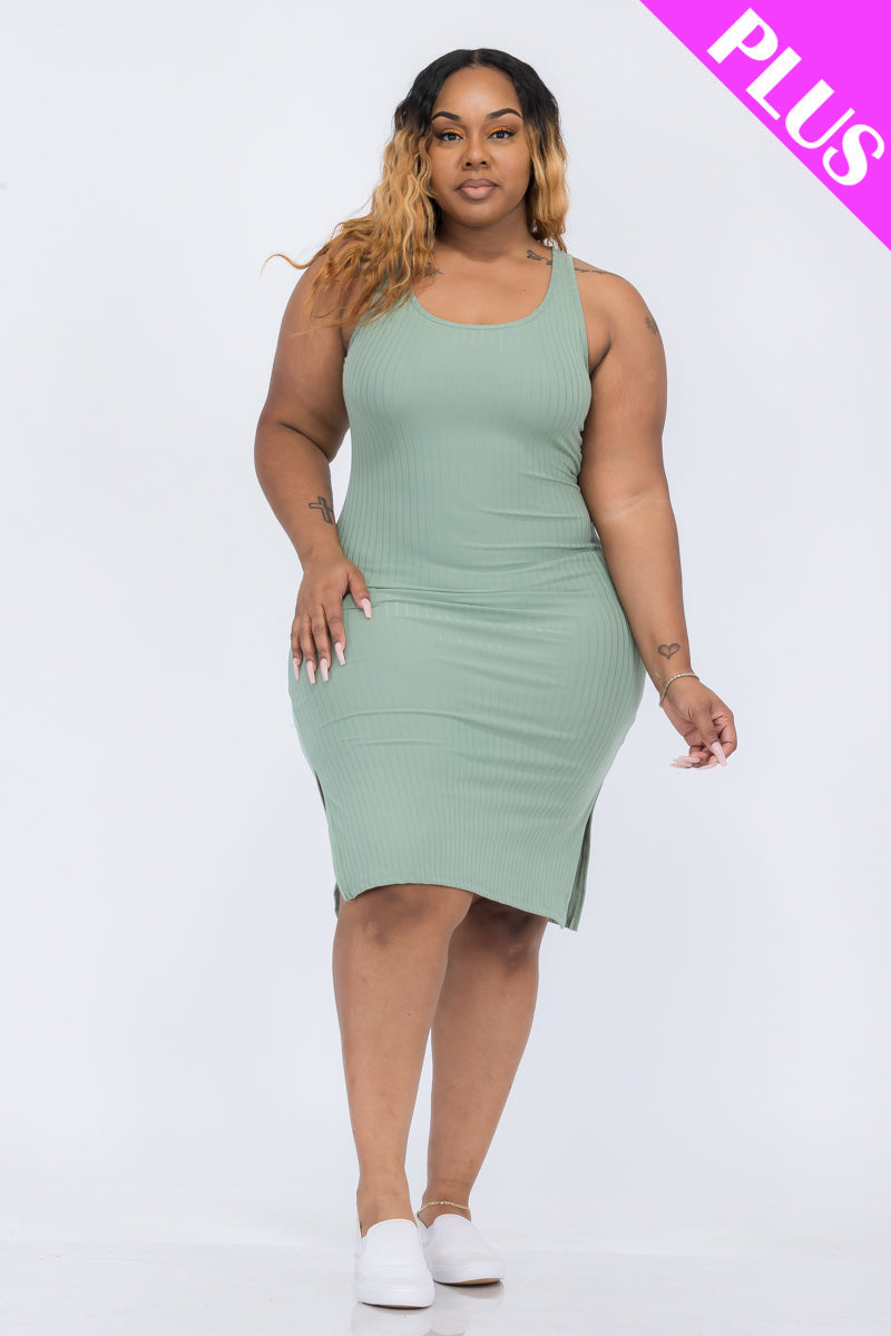 Plus Size Ribbed Side Slit Tank Dress (CAPELLA)-7