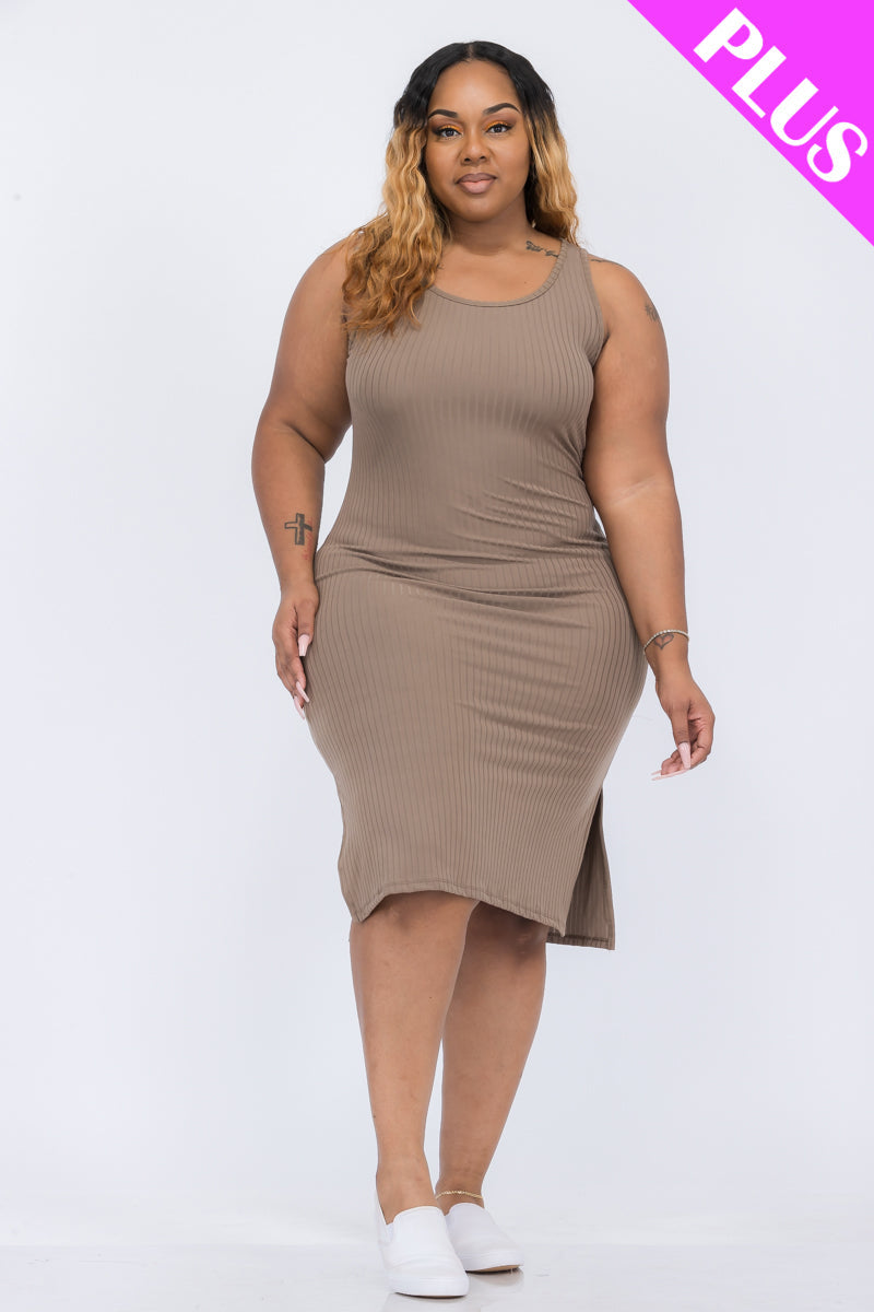 Plus Size Ribbed Side Slit Tank Dress (CAPELLA)-10