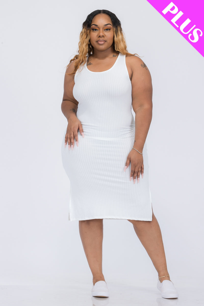 Plus Size Ribbed Side Slit Tank Dress (CAPELLA)-11