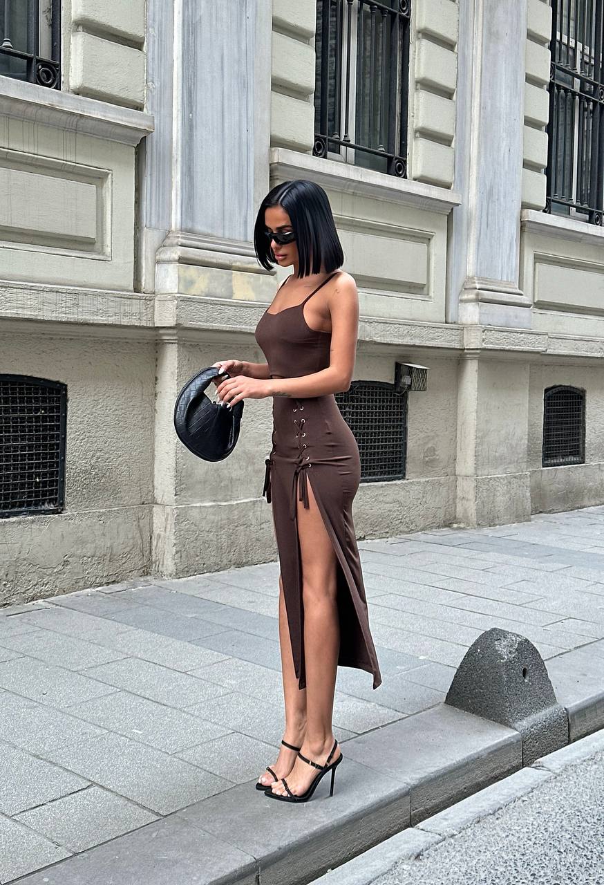 The Vixen Lace-Up Slit Maxi Dress Fierce Allure - 1186-2
