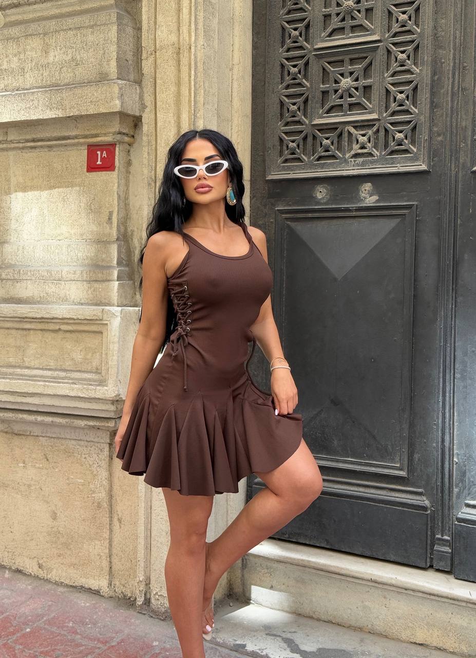 The Sienna Lace-Up Skater Mini Dress – 1208-0