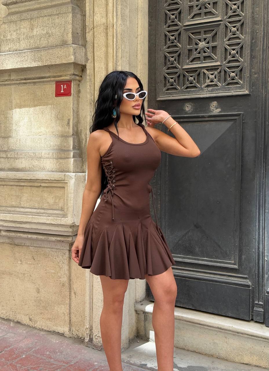 The Sienna Lace-Up Skater Mini Dress – 1208-5