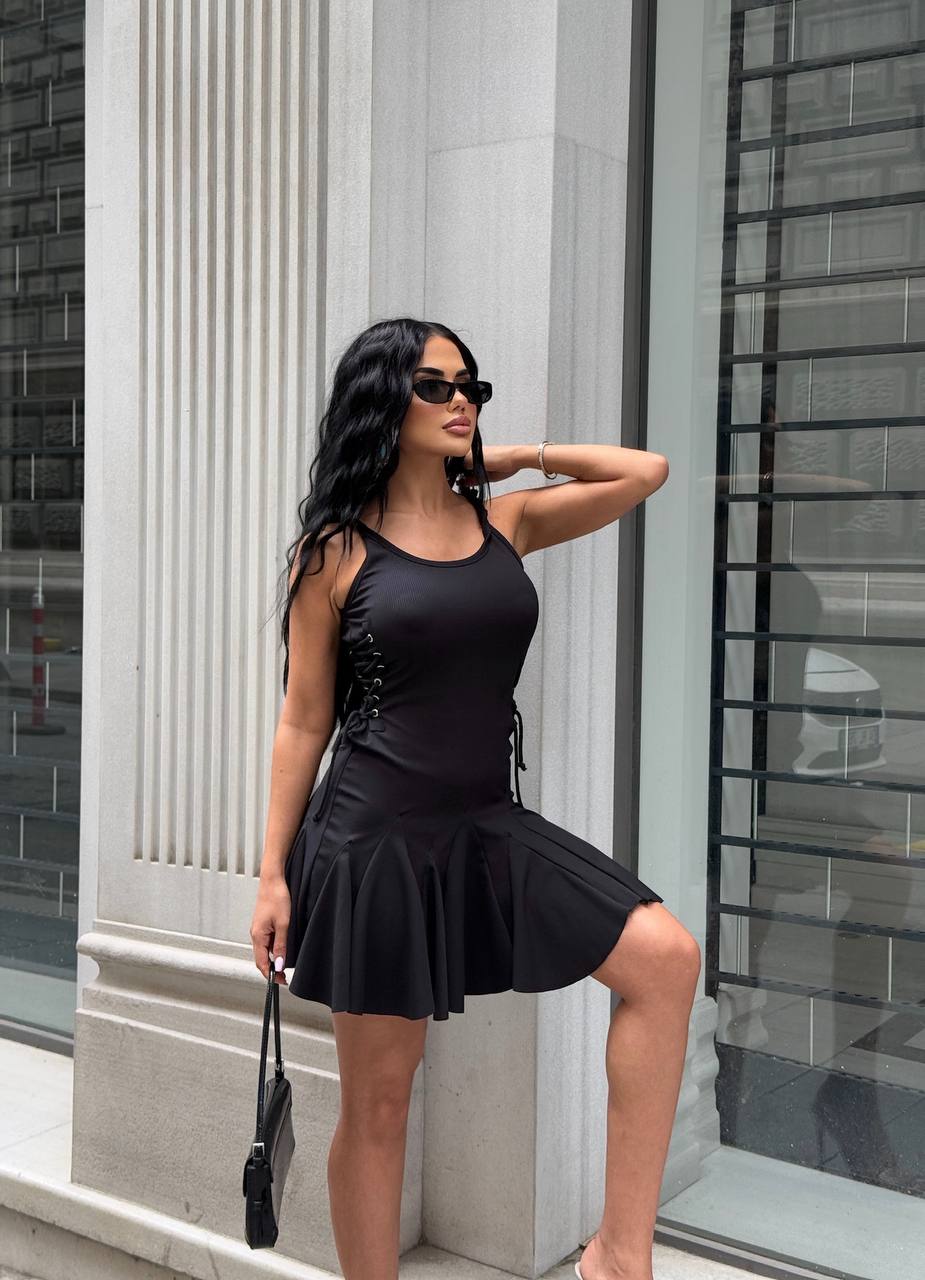 The Sienna Lace-Up Skater Mini Dress – 1208-3