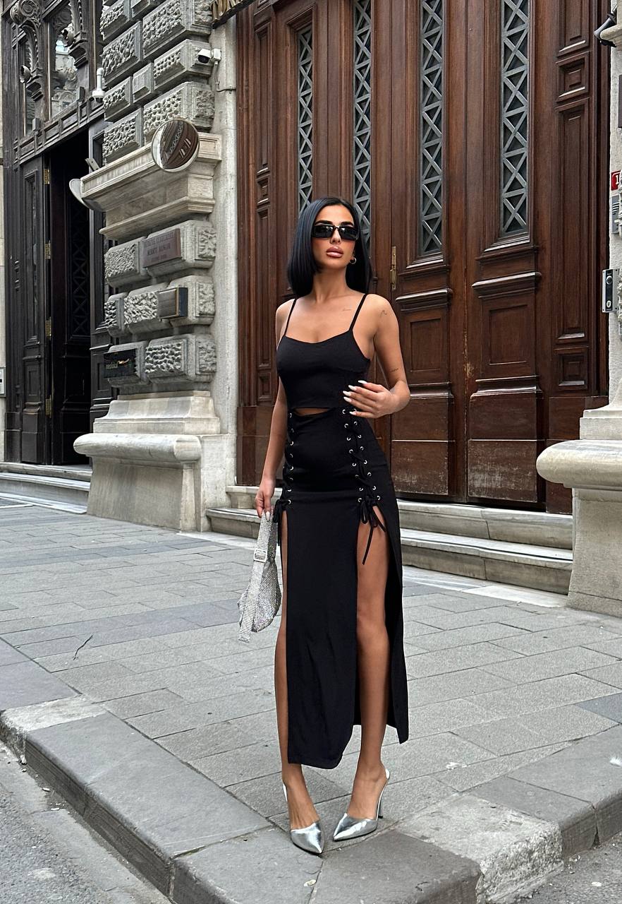 The Vixen Lace-Up Slit Maxi Dress Fierce Allure - 1186-4