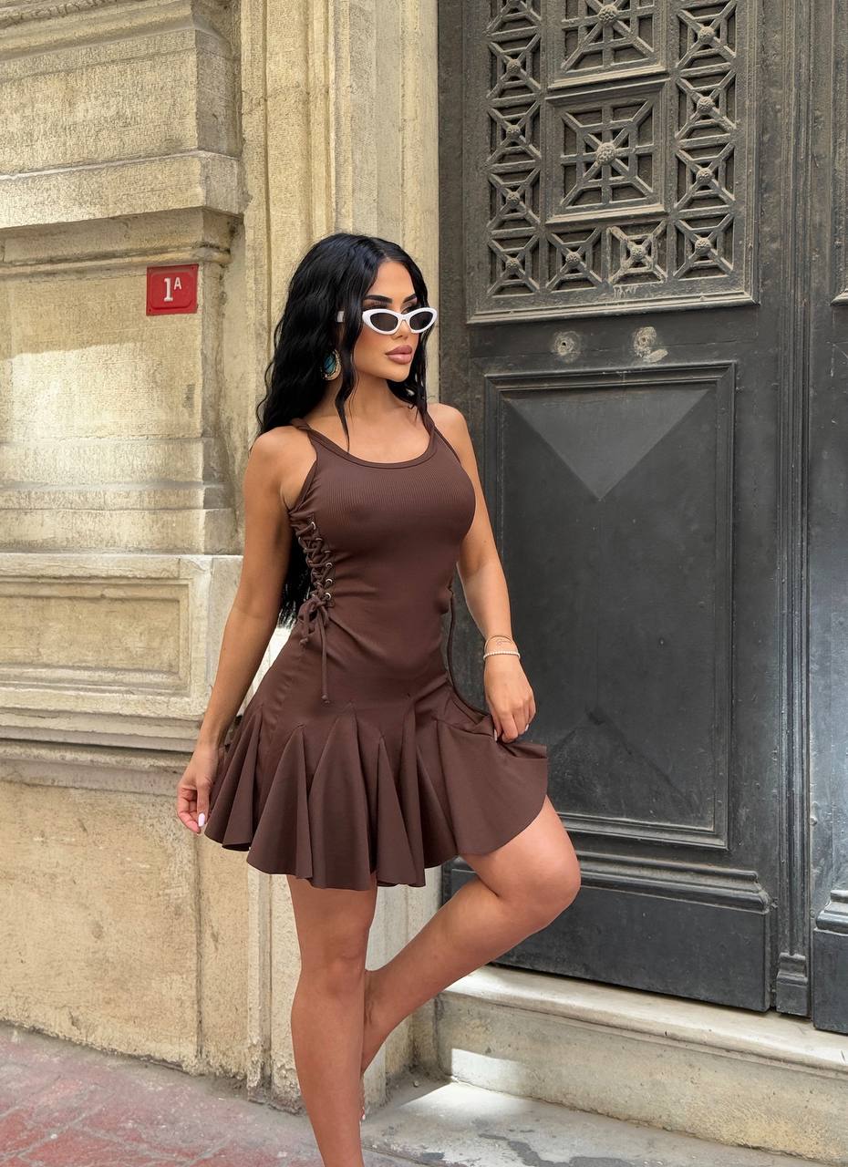 The Sienna Lace-Up Skater Mini Dress – 1208-1